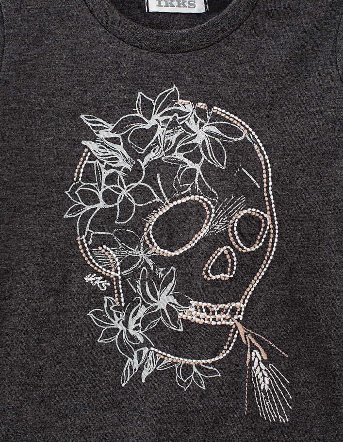 Baby boys’ grey organic T-shirt with embroidered skull - IKKS