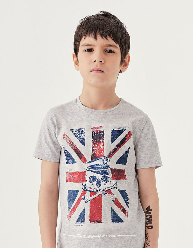 Camiseta gris jaspeado medio con bandera niño -1 Camiseta gris jaspeado medio con bandera niño -1