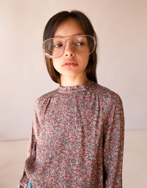 Girls’ navy micro-flower print blouse