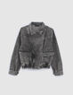 Pure Edition graue Damenjeansjacke im Bikerstil-7