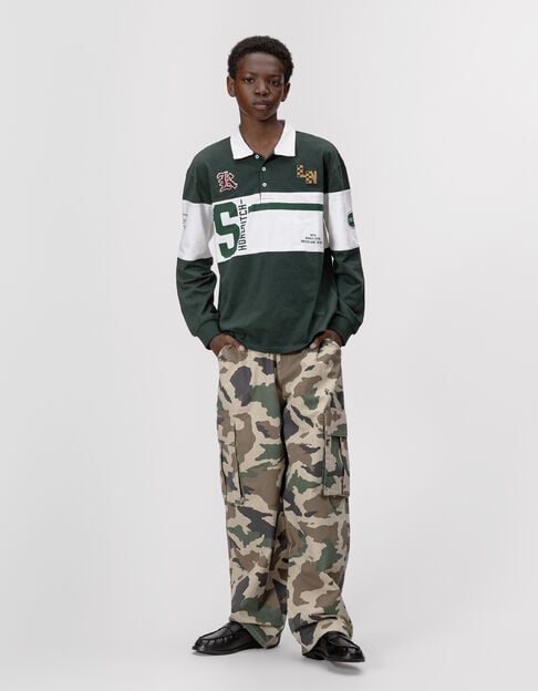 Boys’ green long-sleeved polo shirt, print and embroidery - IKKS