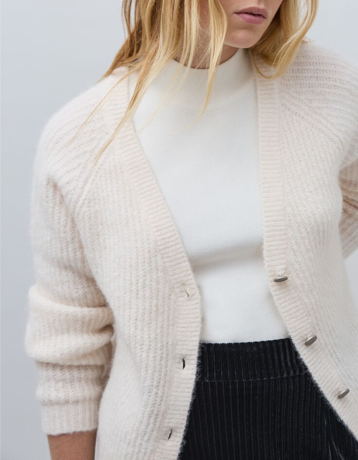 Cardigan blanc cass&eacute; tricot Femme-6