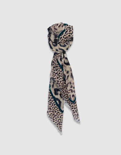 Bufanda cuadrada beige mezcla estampado leopardo Mujer - IKKS