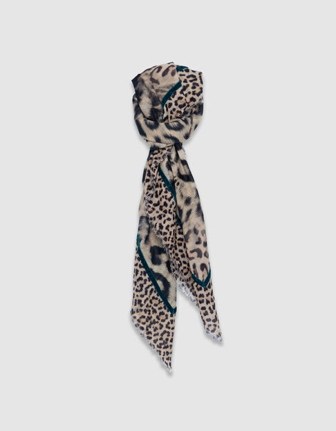 Bufanda cuadrada beige mezcla estampado leopardo Mujer - IKKS
