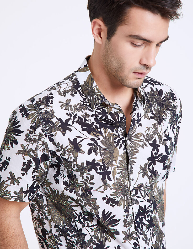 Chemise regular imprimée fleurs kaki manches courtes Homme-6