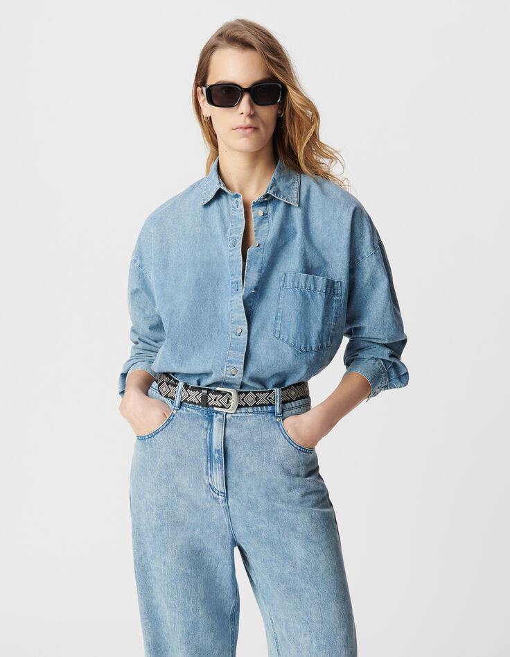 Chemise manche longue en jean bleu coton bio loose Femme-3