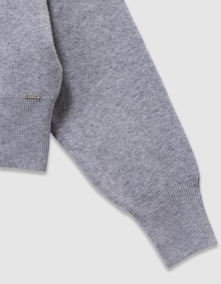 Pull à capuche gris maille à message fille-5 Pull à capuche gris maille à message fille-5