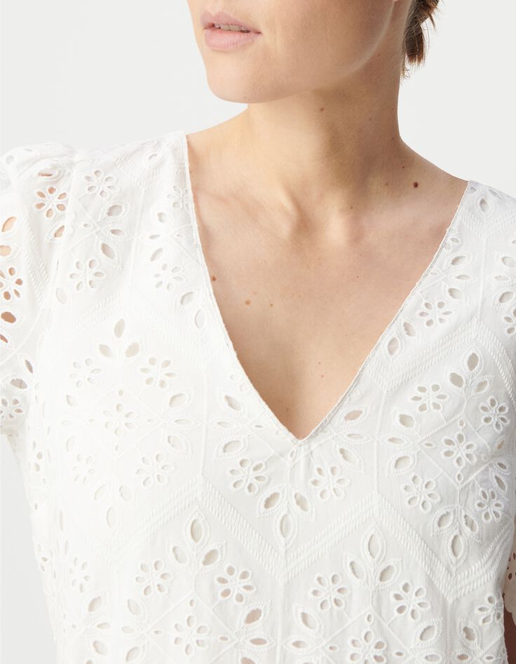 Wei&szlig;es Kleid aus Bio-Baumwolle mit Lochstickerei f&uuml;r Damen-4