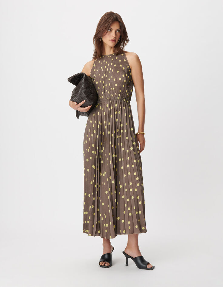 Women's grey polka dot print maxi dress-1