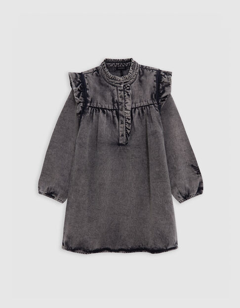 Robe noire d&eacute;lav&eacute;e volants et clous fille - IKKS