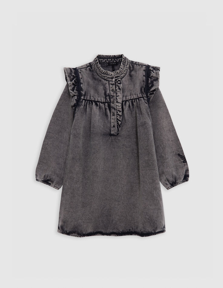 Robe noire d&eacute;lav&eacute;e volants et clous fille-1