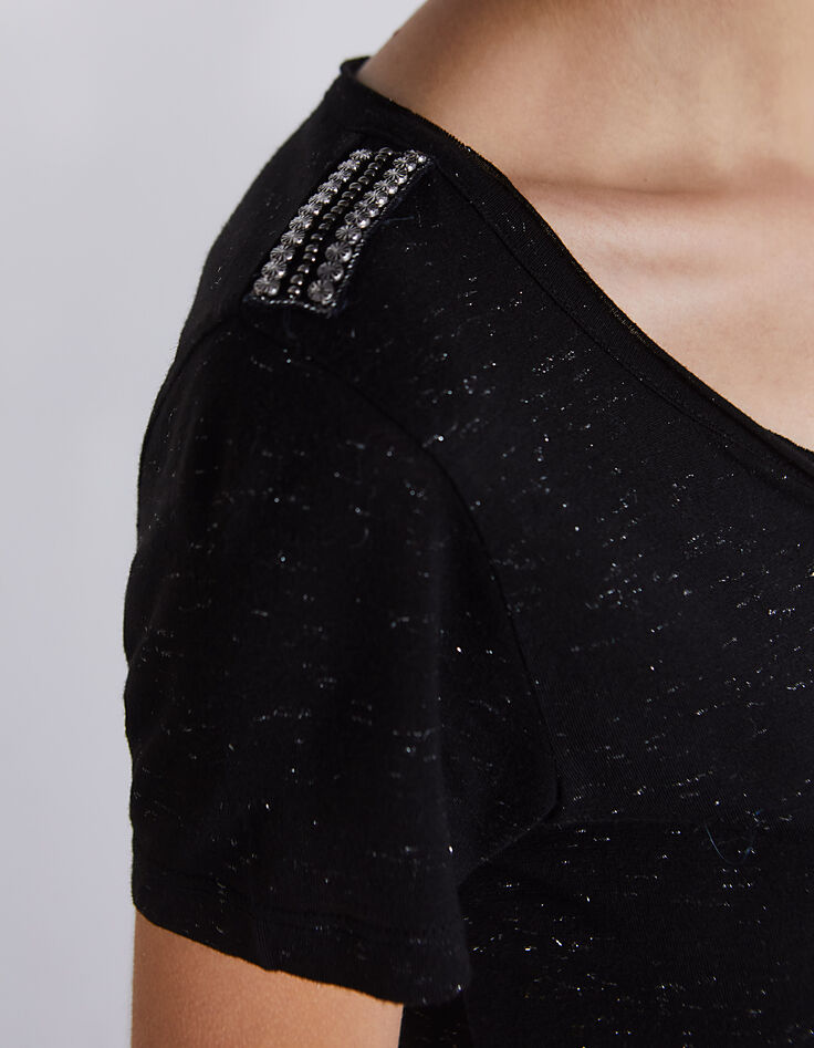 Camiseta negra metalizada de viscosa pedrería mujer-5
