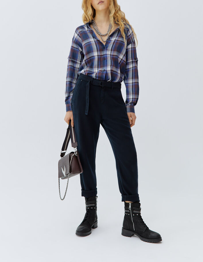 Chemise IKKS Garçon 8 Ans – Motif Carreaux Et écussons Au Dos – 100% Coton – Occasion Très Bon état