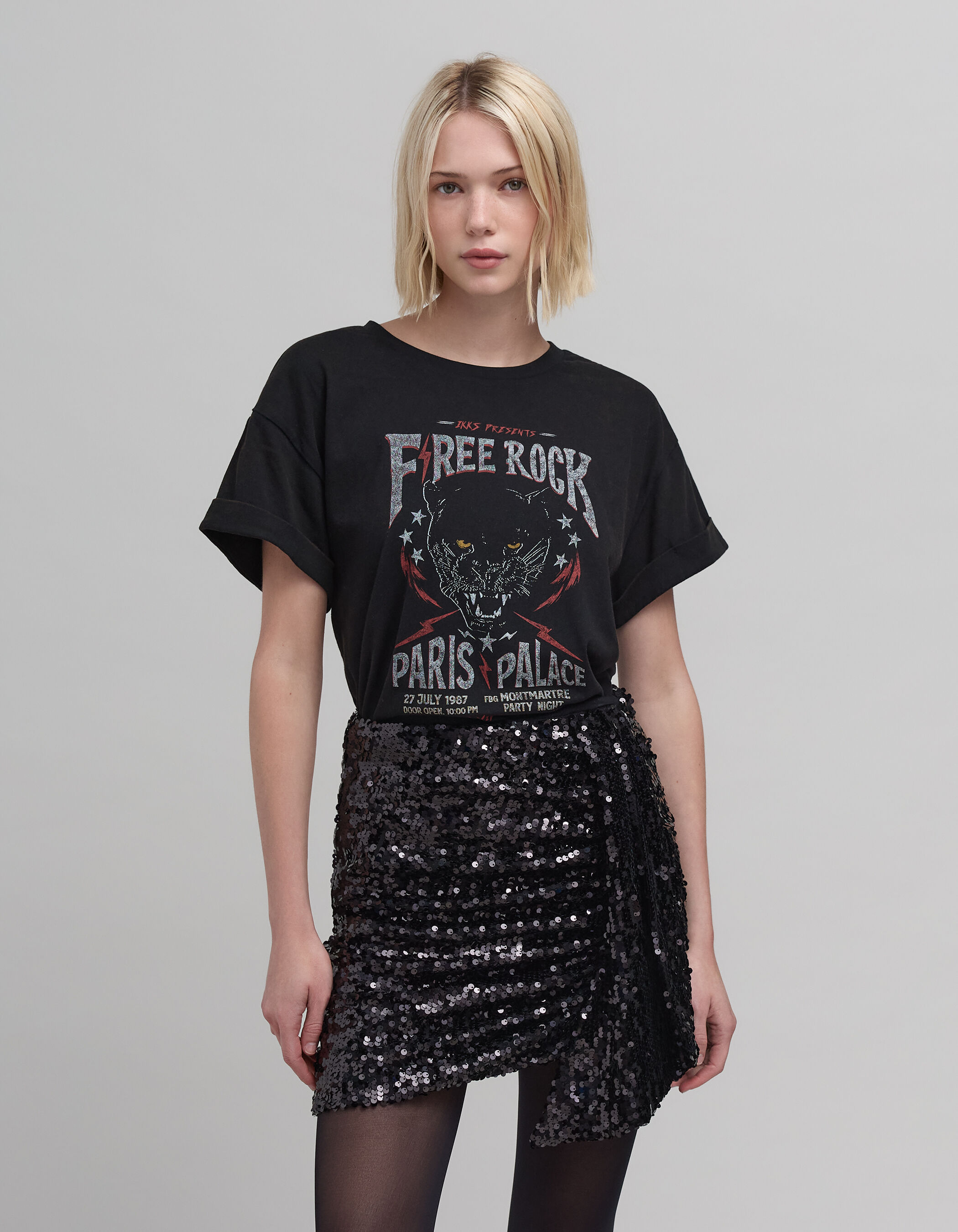 Jupe courte noire sequins brodes Femme IKKS