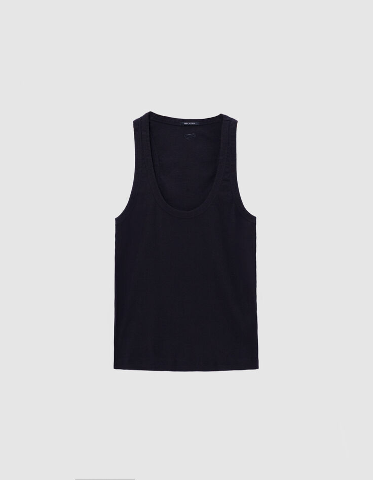 Schwarzes Damen-Tank-Top aus Rippstrick mit gesticktem Fischgrätenrücken-5