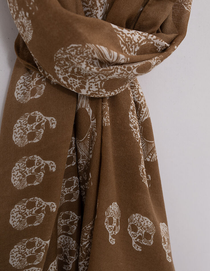 Pañuelo color avellana estampado calaveras mujer-4 Pañuelo color avellana estampado calaveras mujer-4