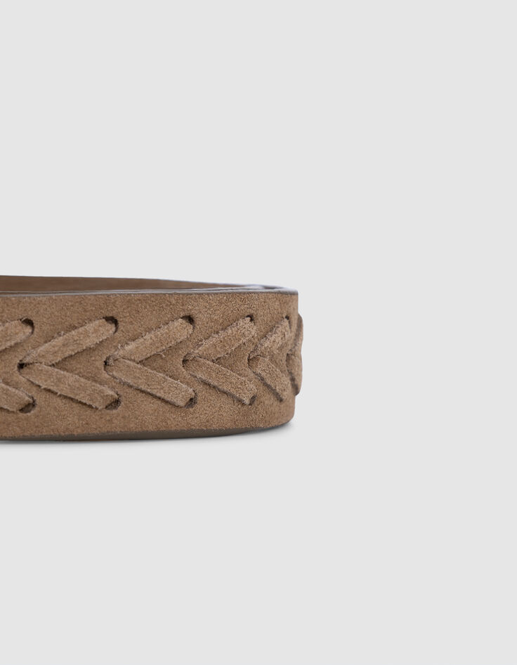 Ceinture beige cuir velours laçage Femme-3