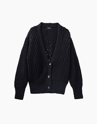 Women’s black fluffy knit cardigan - IKKS