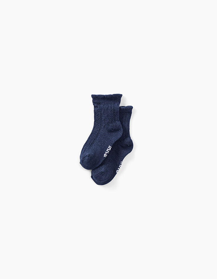 Chaussettes blanc cassé et navy bébé fille-4