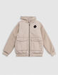 Chaqueta beige de dos capas con capucha para niño-1