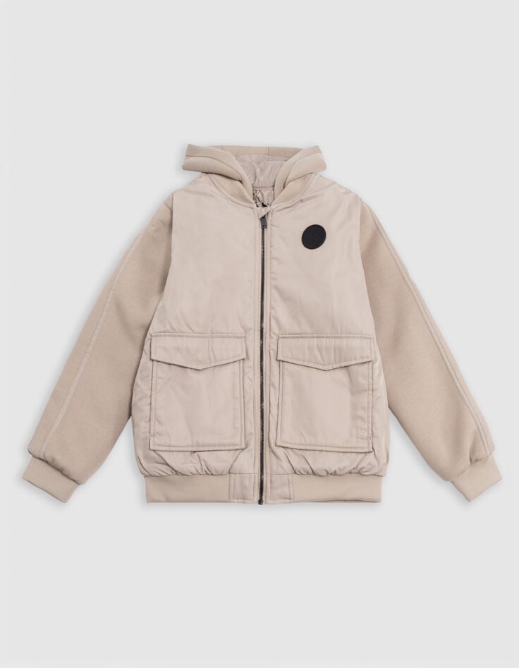 Chaqueta beige de dos capas con capucha para niño-1