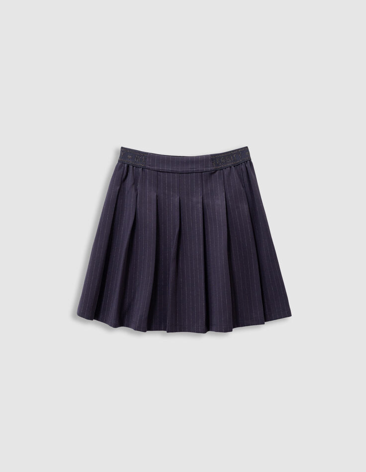 Girls’ navy pinstripe pleated short skirt-1