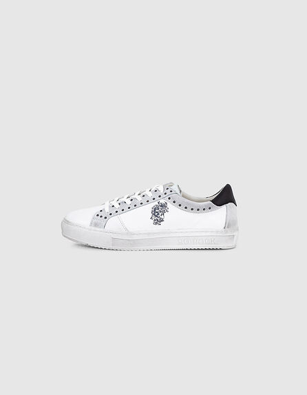 Women’s white rock graphic studded leather trainers
