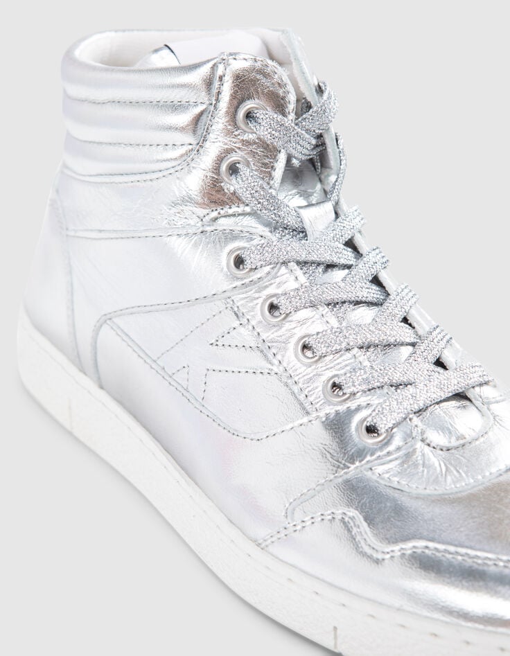 Sneakers montantes silver cuir métallisé Femme-4