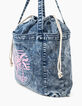 Bolso vaquero light blue con palmeras rosas niña-5