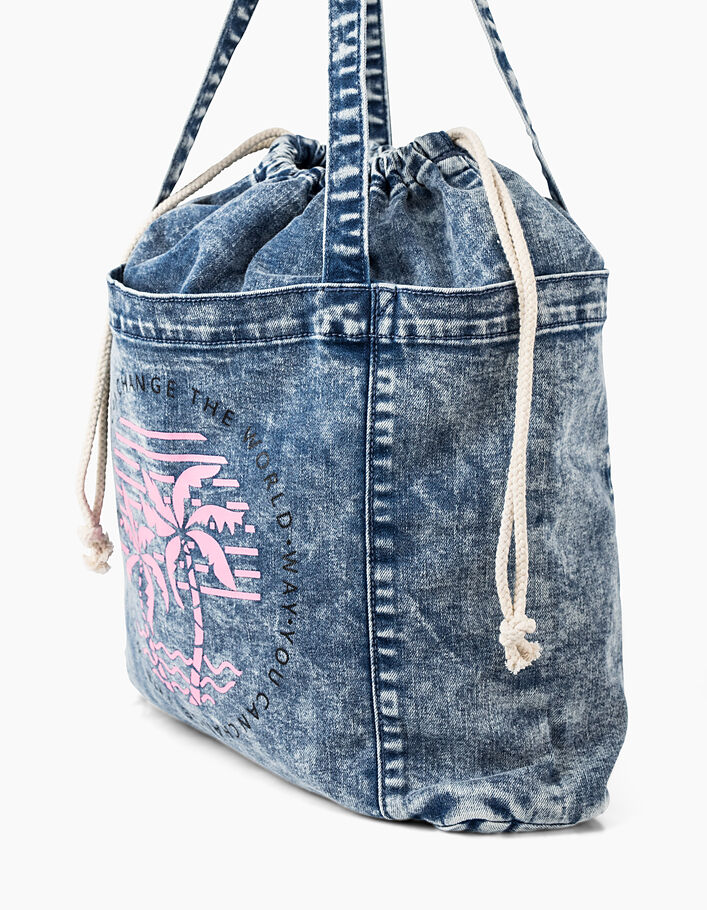 Girls’ light blue denim bag with pink palm trees - IKKS