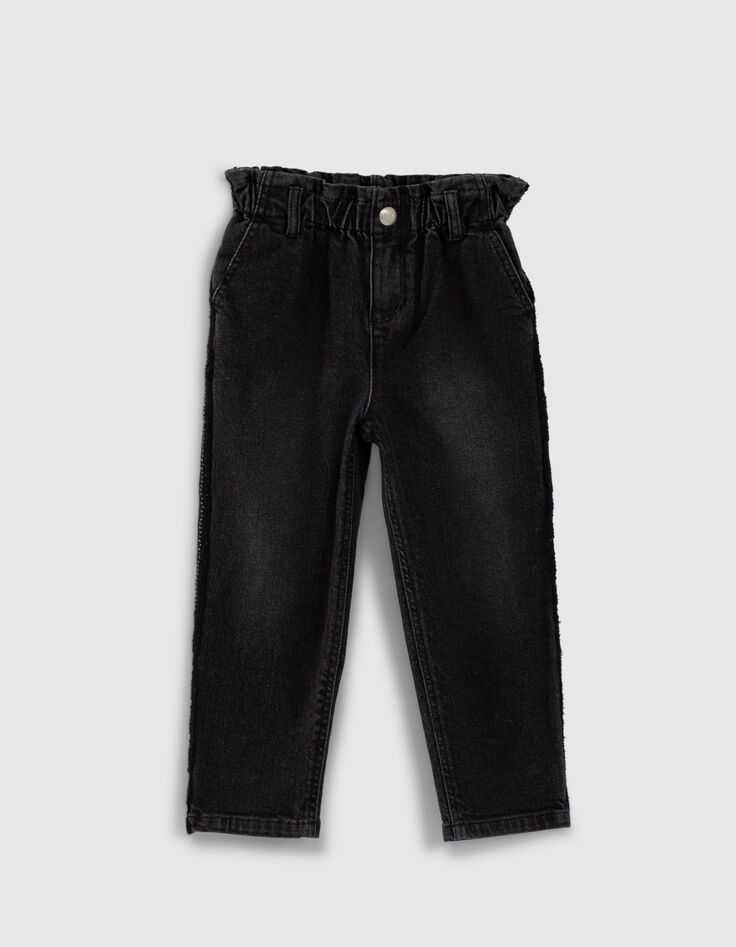 Jean paper-bag black used avec bandes latérales fille  -1