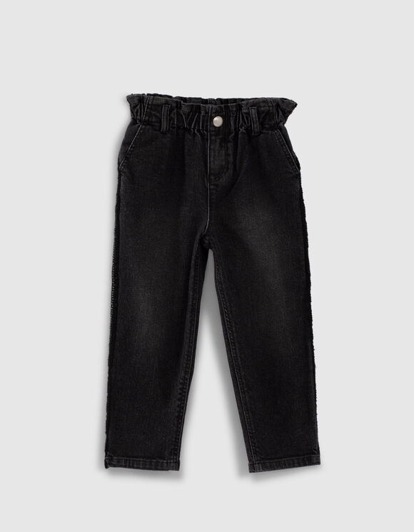 Paper-bag jeans used black met zijstroken meisjes  