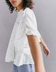 Ecru loose top inzet kant en fronsels dames-5