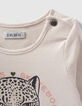 T-shirt beige visuel léopard et skate bébé fille-4