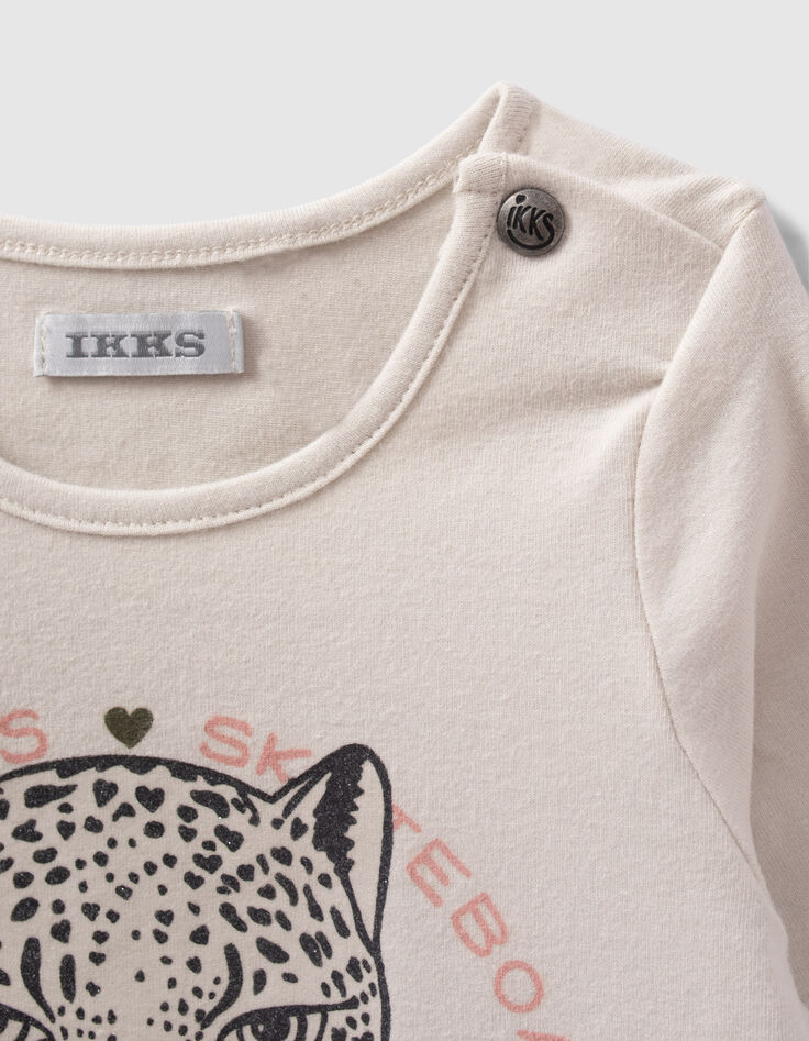 T-shirt beige visuel léopard et skate bébé fille-4