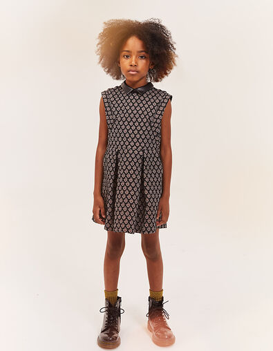 Girls’ black copper brocade-look Jacquard skater dress - IKKS