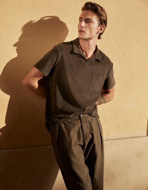 Khaki Herrenpoloshirt aus Biobaumwoll-Frottee - IKKS