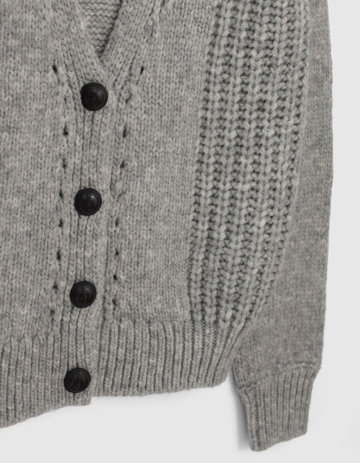 Women’s grey marl openwork knit cardigan, pretty buttons - IKKS