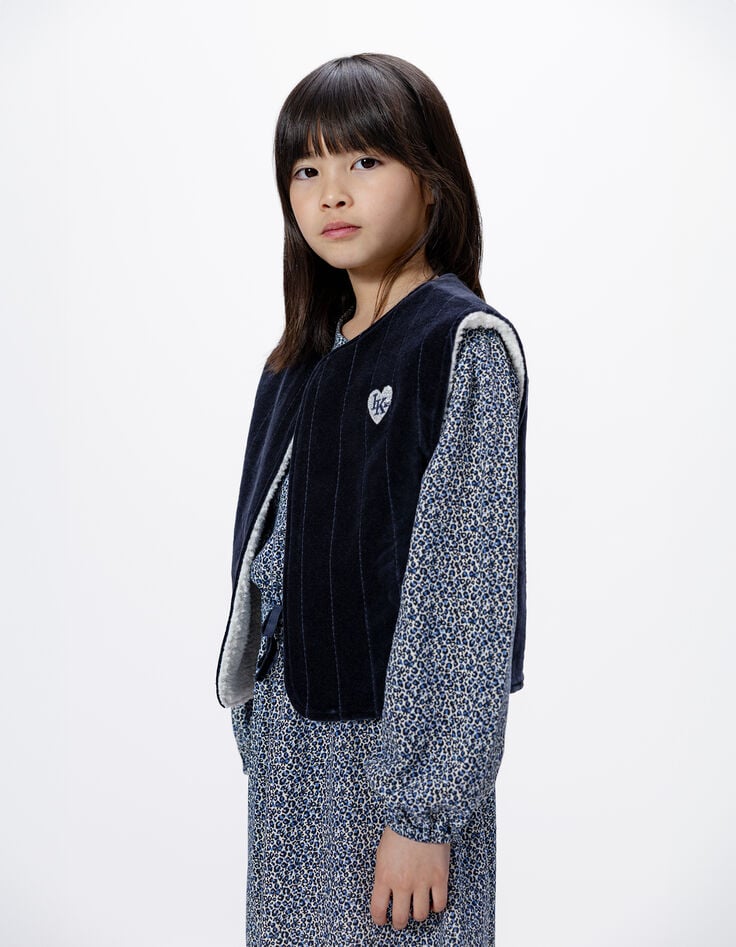 Girls’ 2-in-1 navy leopard-bow print dress and waistcoat-3