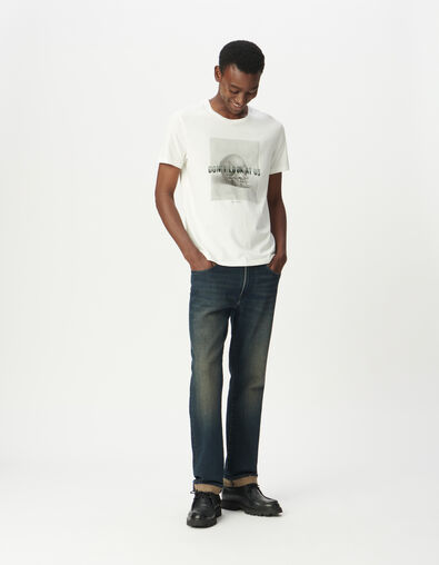 Men’s white T-shirt with skull image and flocked slogan - IKKS