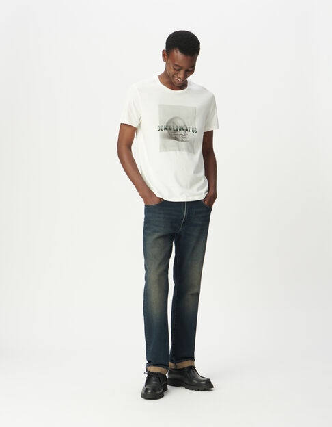 Wit T-shirt opdruk schedel en geflockte tekst Heren - IKKS