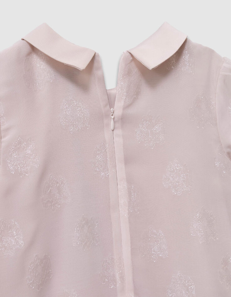 Rosa Jacquard-Kleid  Blumenmuster auf Voile  M&auml;dchen-6