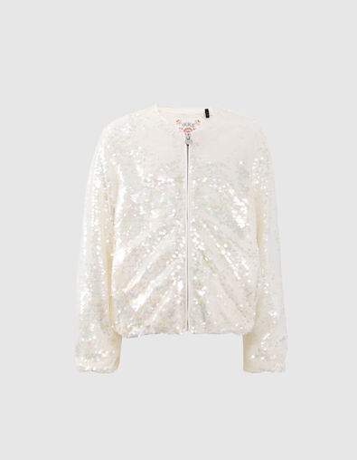 Bomber écru brodé sequins iridescents fille - IKKS