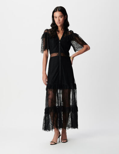 Women's black lace sheer maxi dress - IKKS