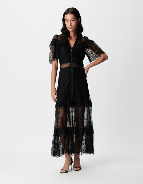 Women's black lace sheer maxi dress - IKKS