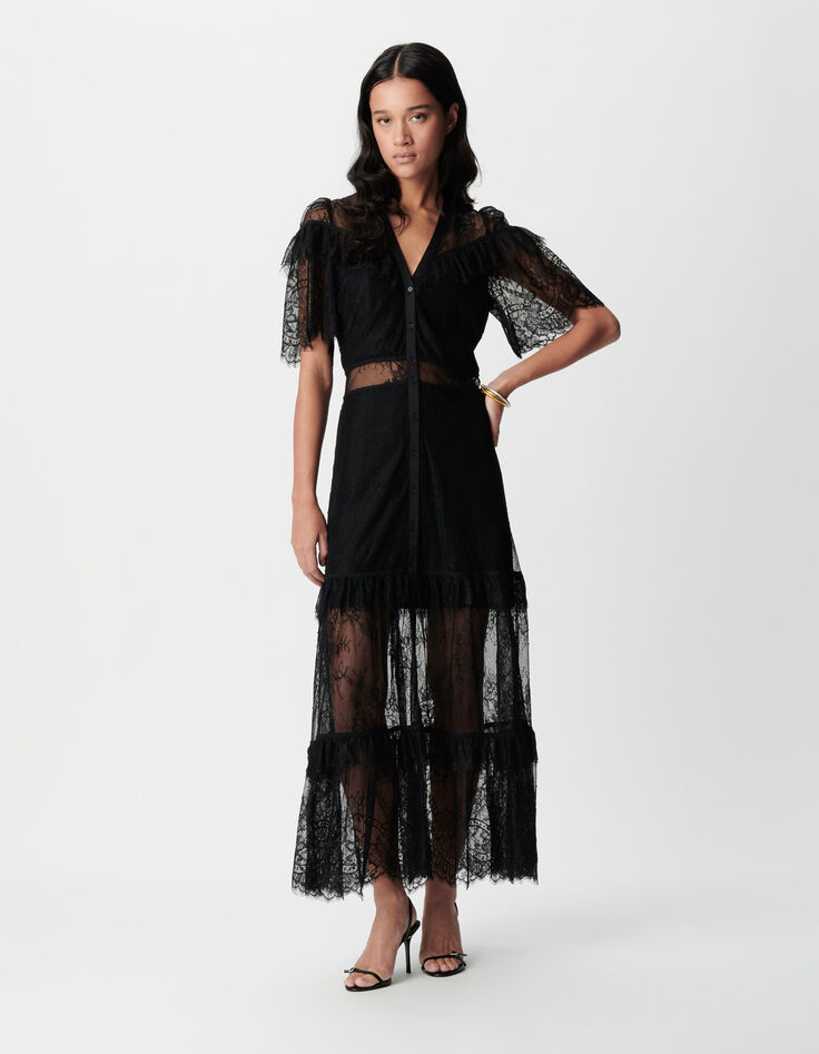 Women's black lace sheer maxi dress-1
