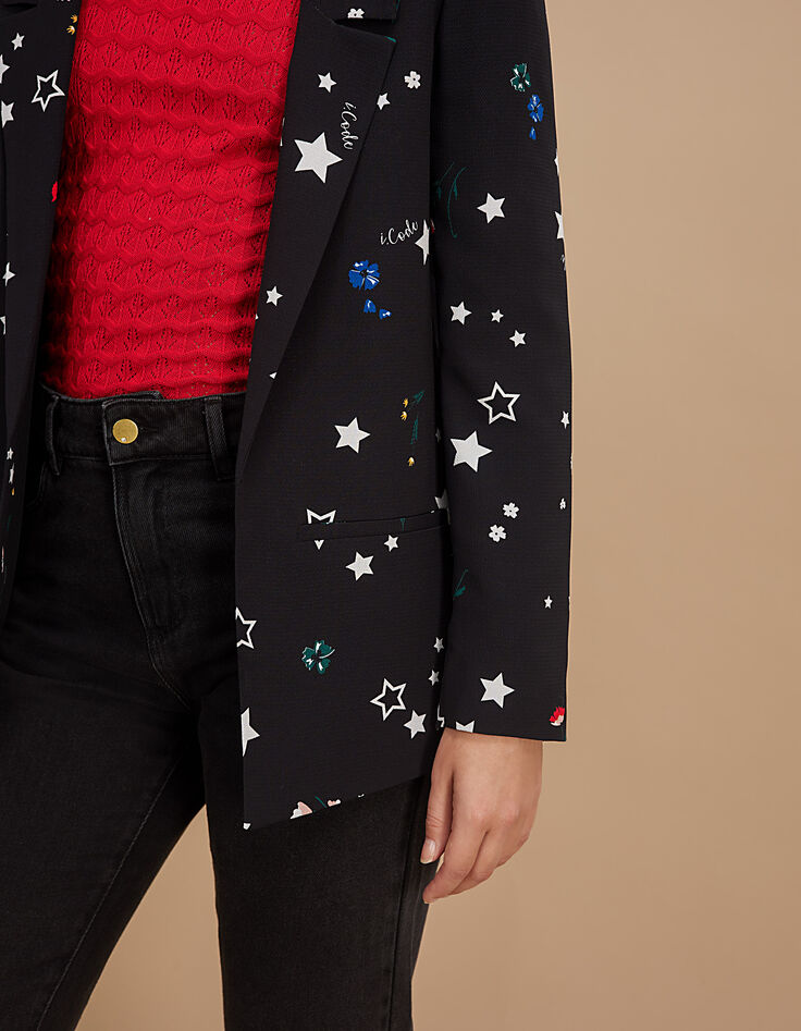 Veste de costume noire imprimé fleurs multico I.Code-5 Veste de costume noire imprimé fleurs multico I.Code-5