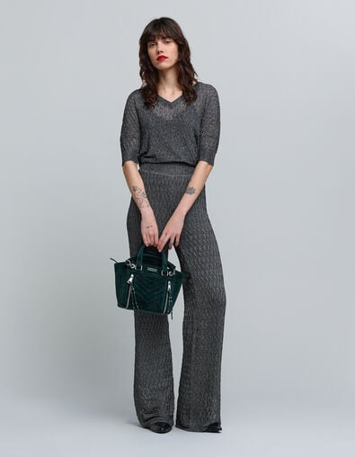 Pull gris maille fine graphique ajourée Femme - IKKS