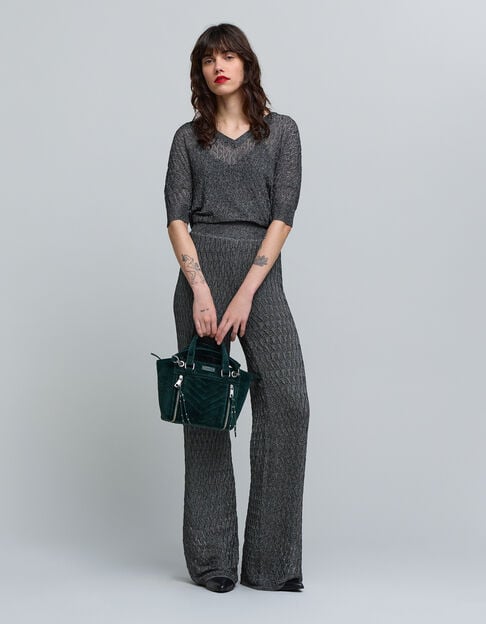 Pull gris maille fine graphique ajourée Femme Pull gris maille fine graphique ajourée Femme - IKKS