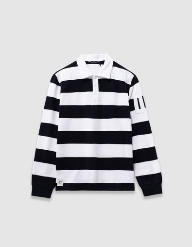Polo manches longues noir rayé écru garçon - IKKS